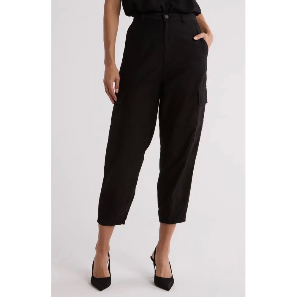 AG Adriano Goldschmied‎ Black Silk Blend Cargo Pants High Rise Tapered Size 26